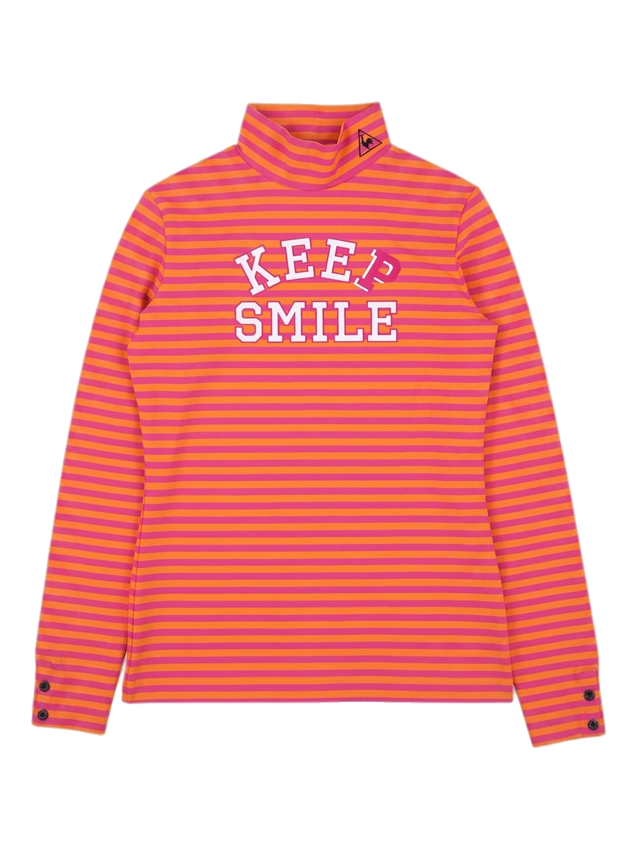 오렌지 핑크 스트라이프 터틀넥 긴팔티