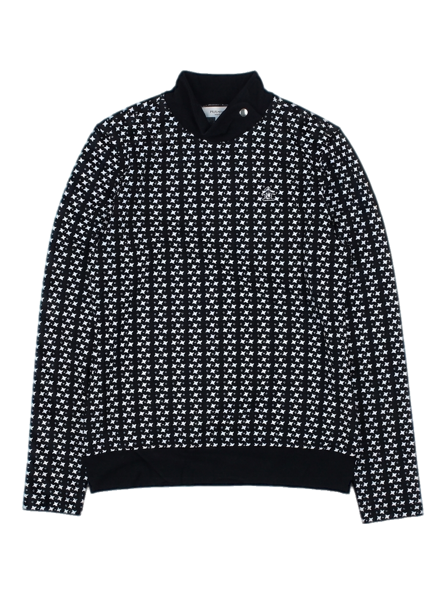 블랙 앤 화이트 지오메트릭 패턴 목폴라 니트