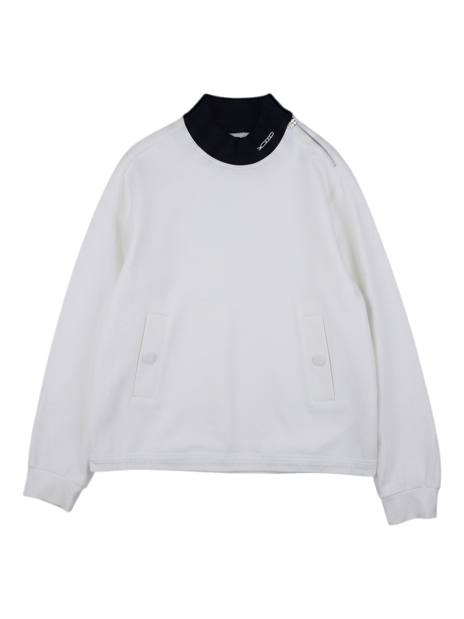 블랙 배색 넥 지퍼 맨투맨