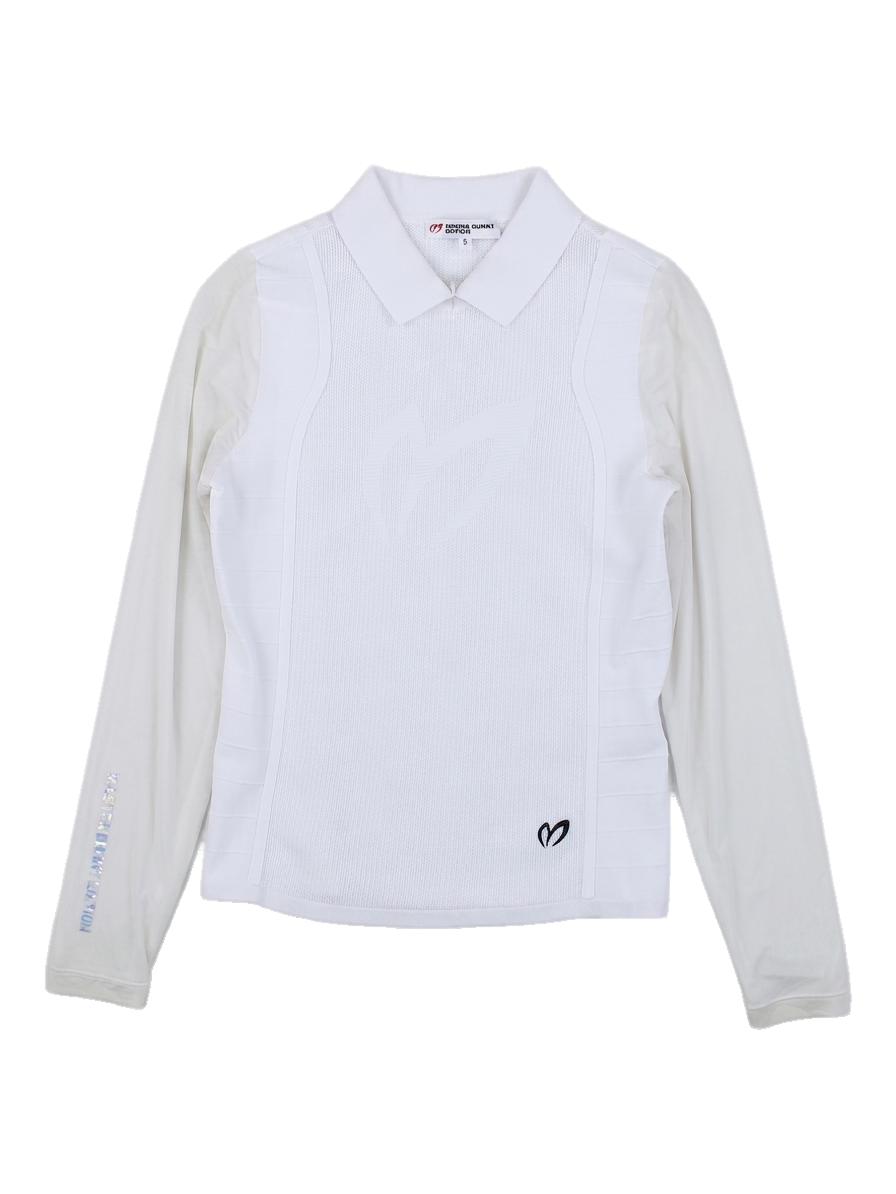 여성 화이트 배색 롱슬리브 카라 티셔츠