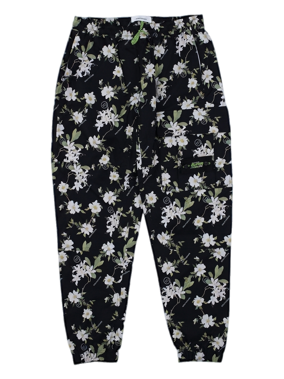 블랙 플라워 프린트 조거 팬츠