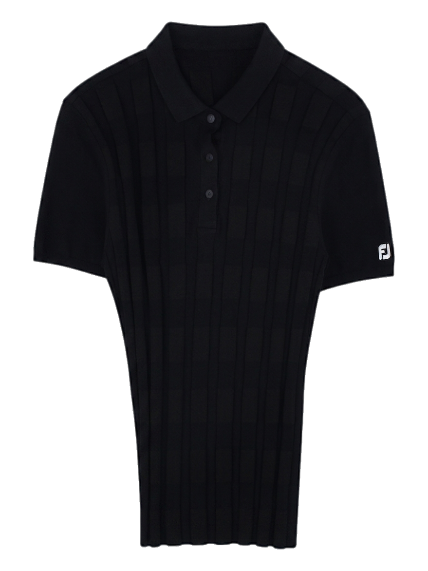 블랙 반팔 골지 카라 니트