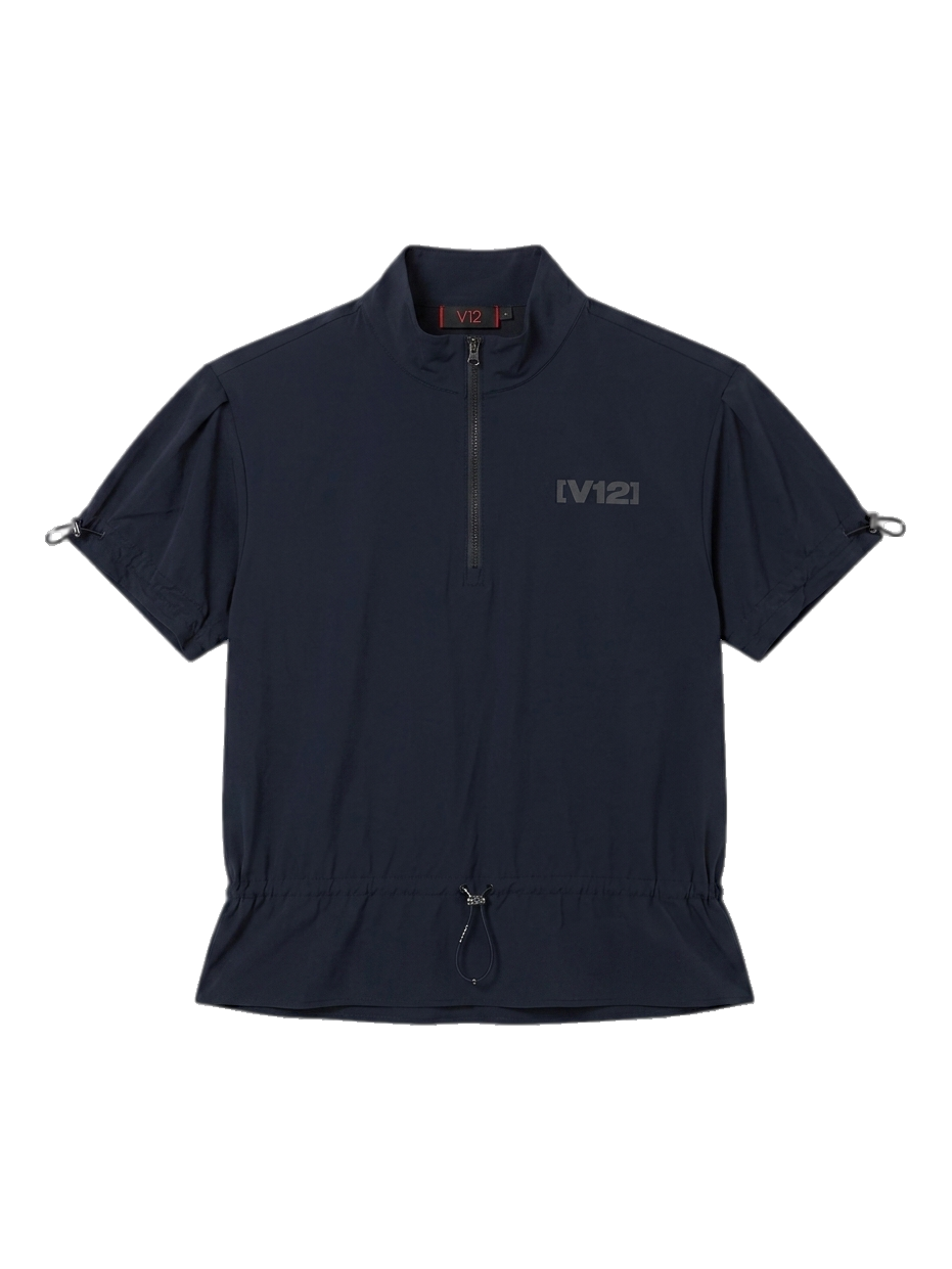 블랙 반팔 하프 집업 탑