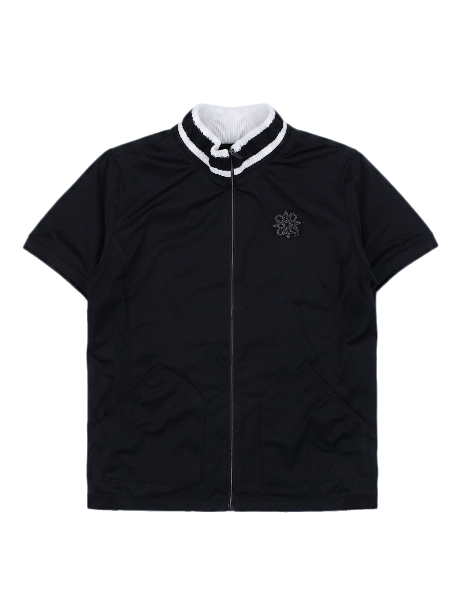 블랙 반팔 지퍼업 저지 스포츠 상의