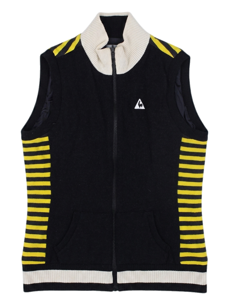 블랙 앤 옐로우 스트라이프 집업 니트 베스트