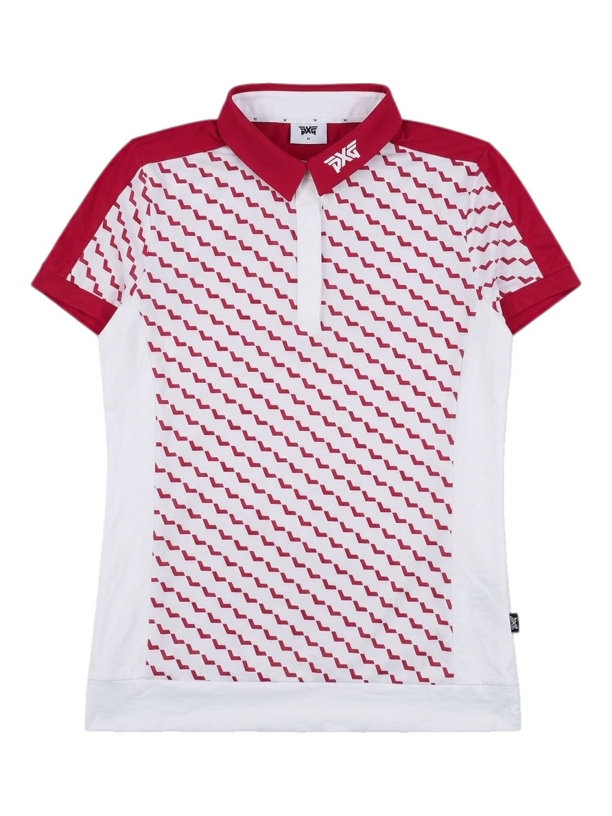 여성 PXG 레드 패턴 반팔 카라티