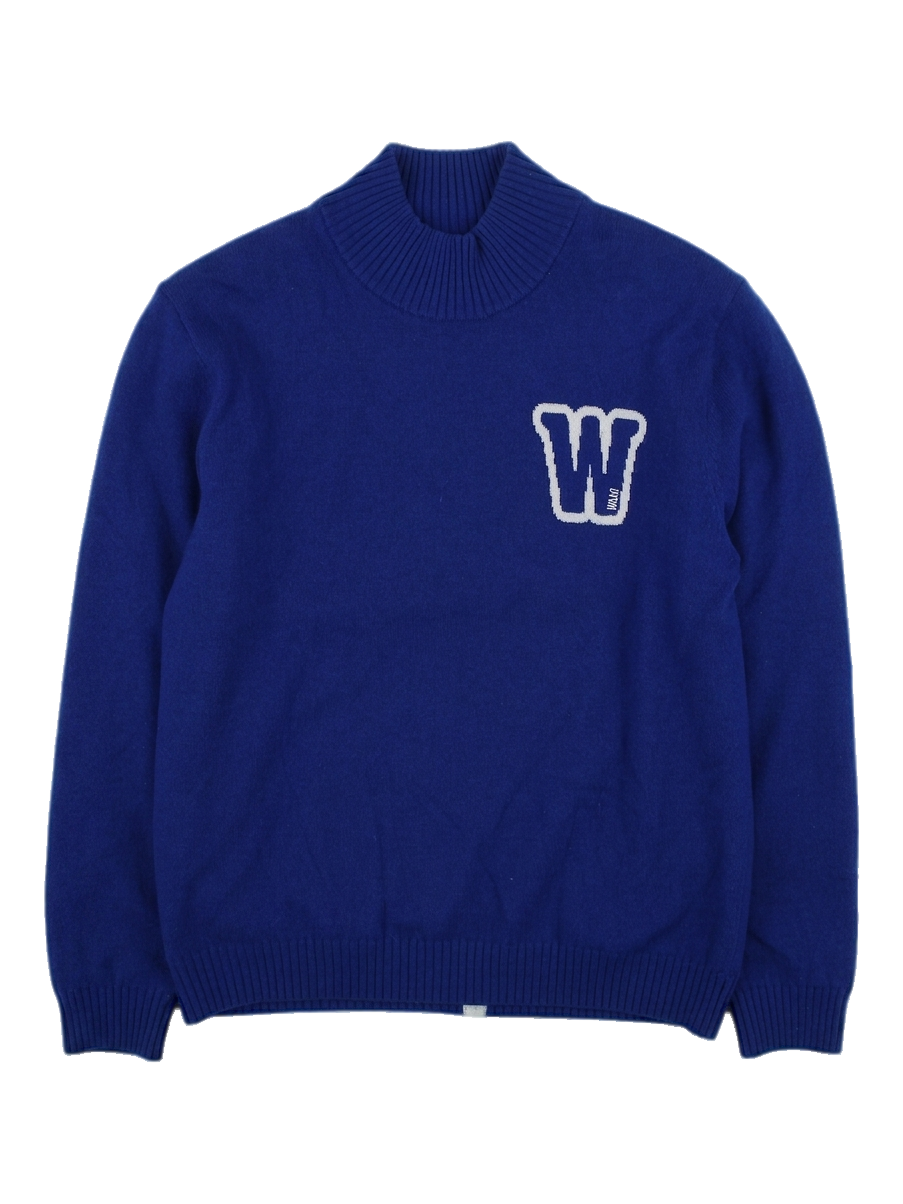블루 하이넥 로고 와펜 니트