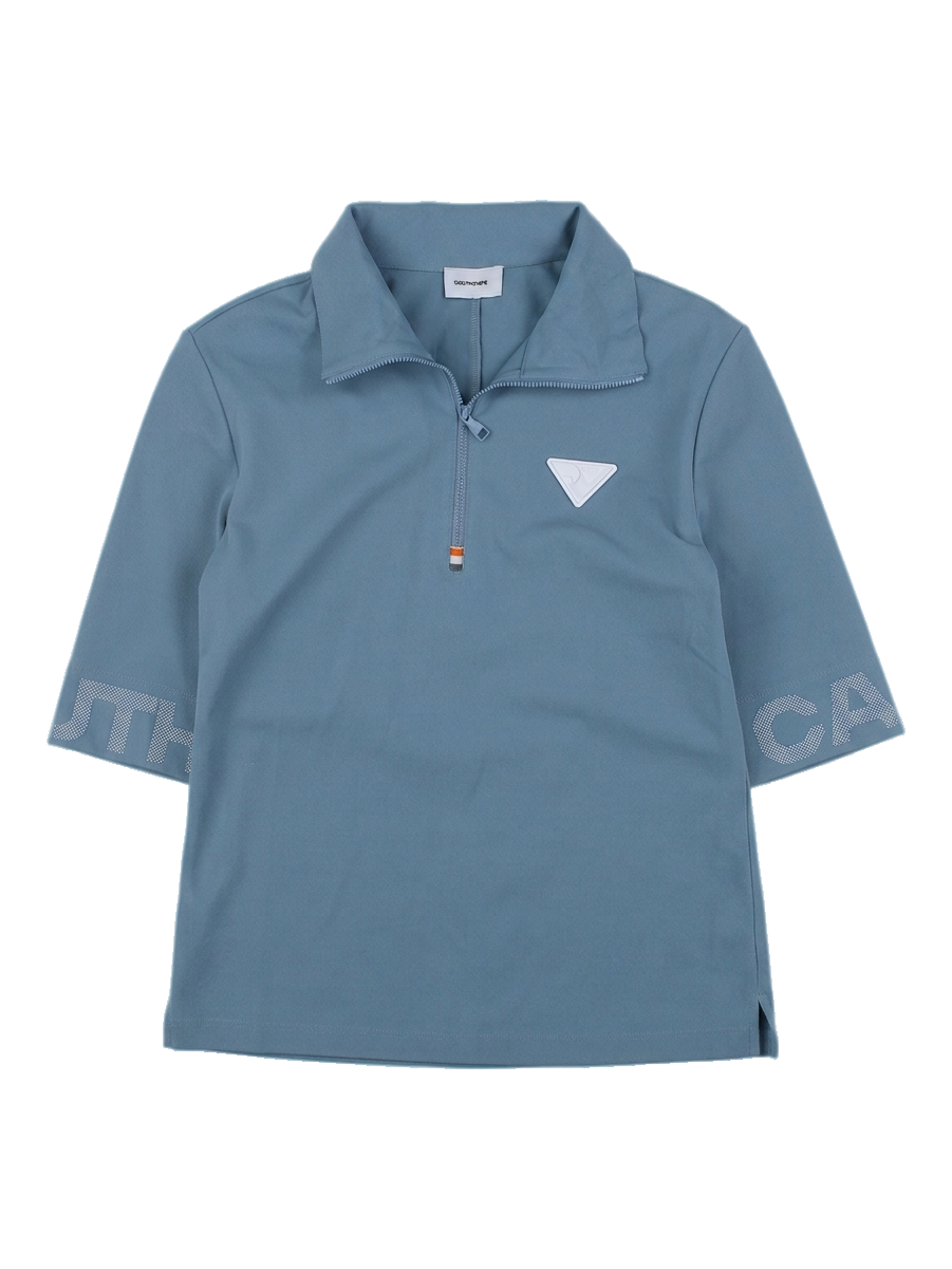 블루 하프 지퍼 긴팔 카라티