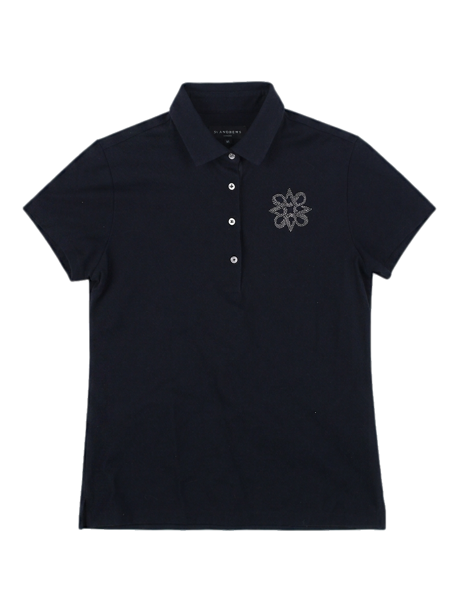 블랙 반팔 카라 티셔츠 with 주얼리 로고