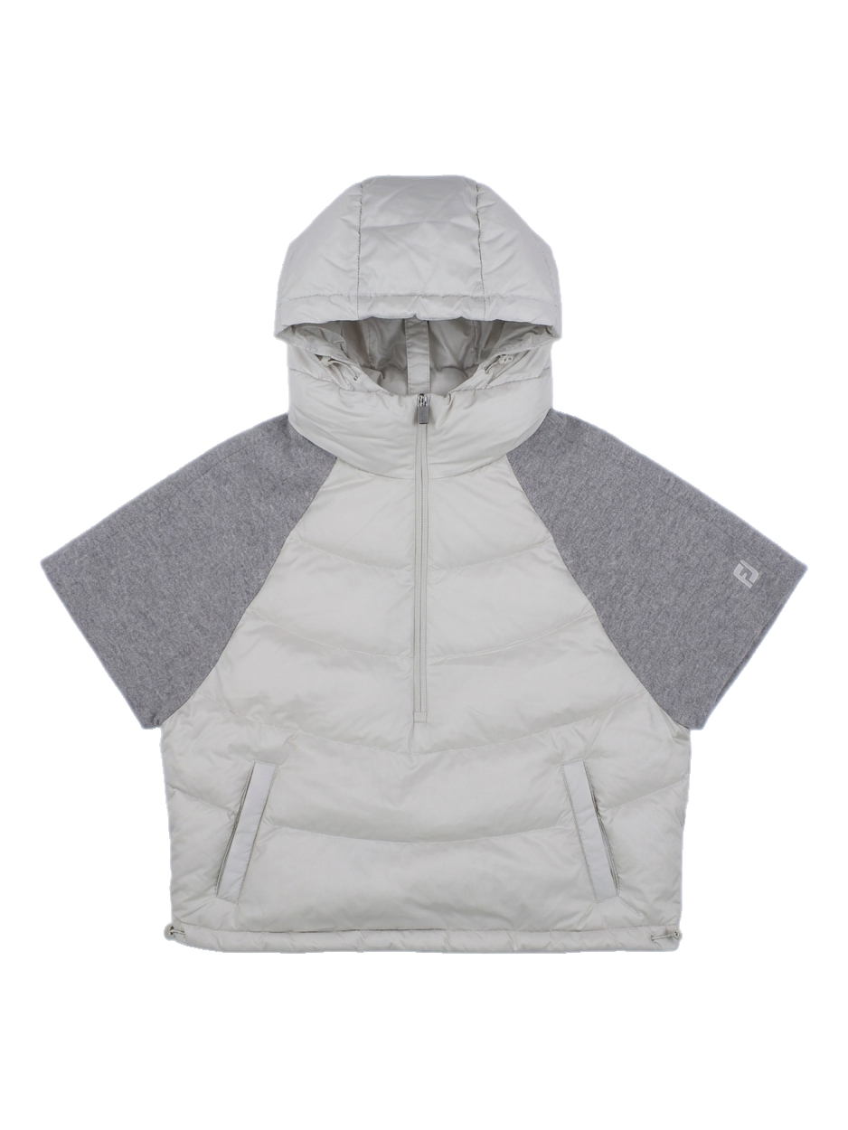 여성 그레이 콤비 후드 하프 지퍼 퀄팅 베스트