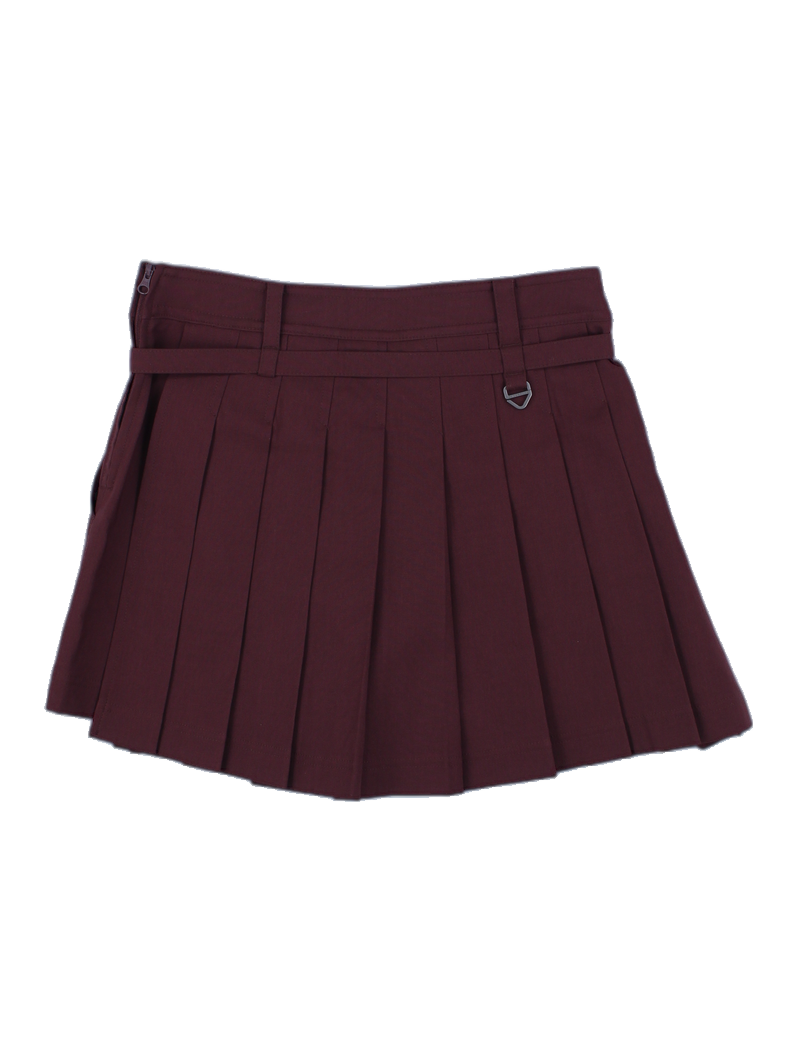 버건디 벨티드 플리츠 스커트