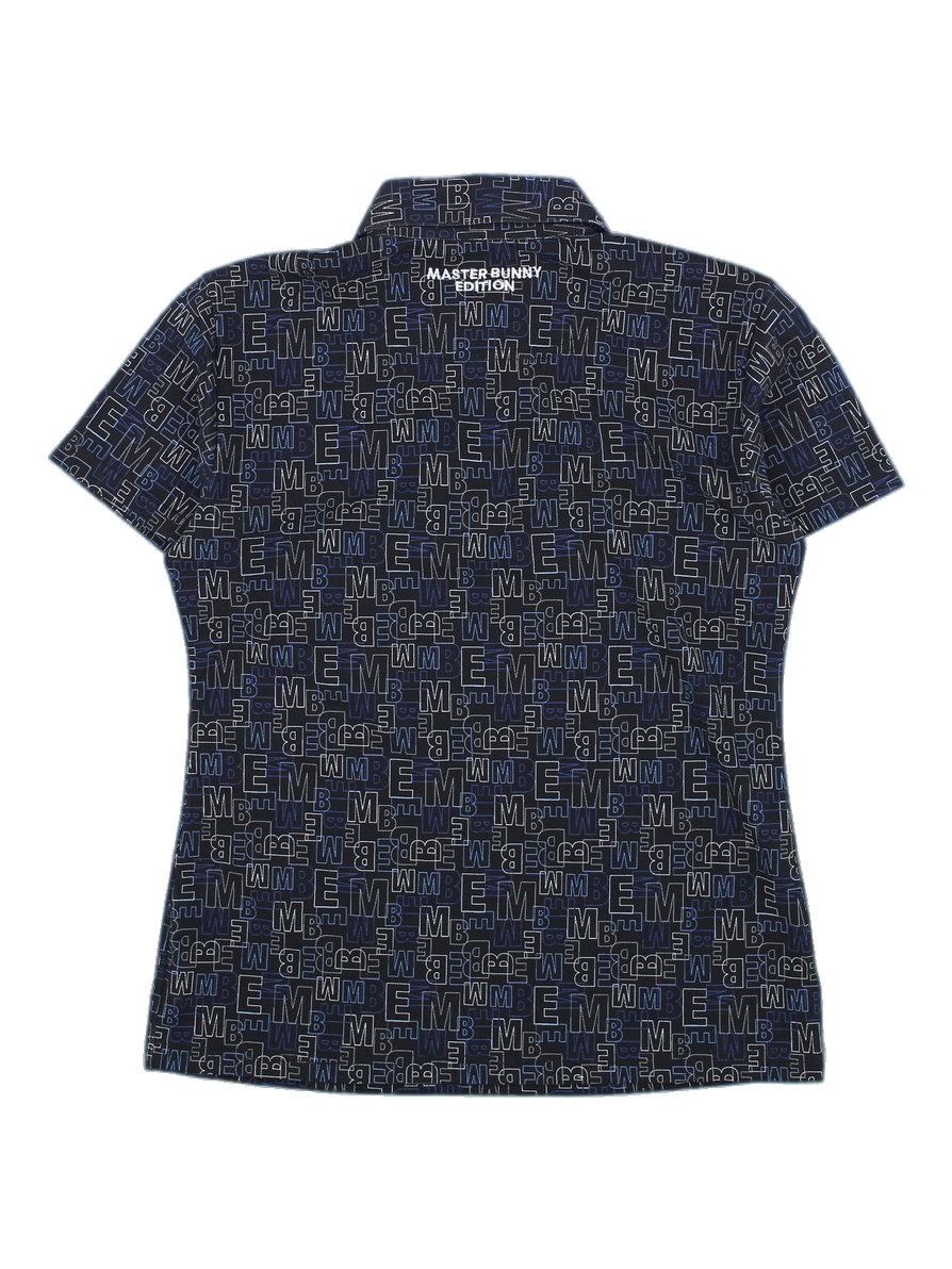 블랙 올오버 로고 프린트 반팔 카라티