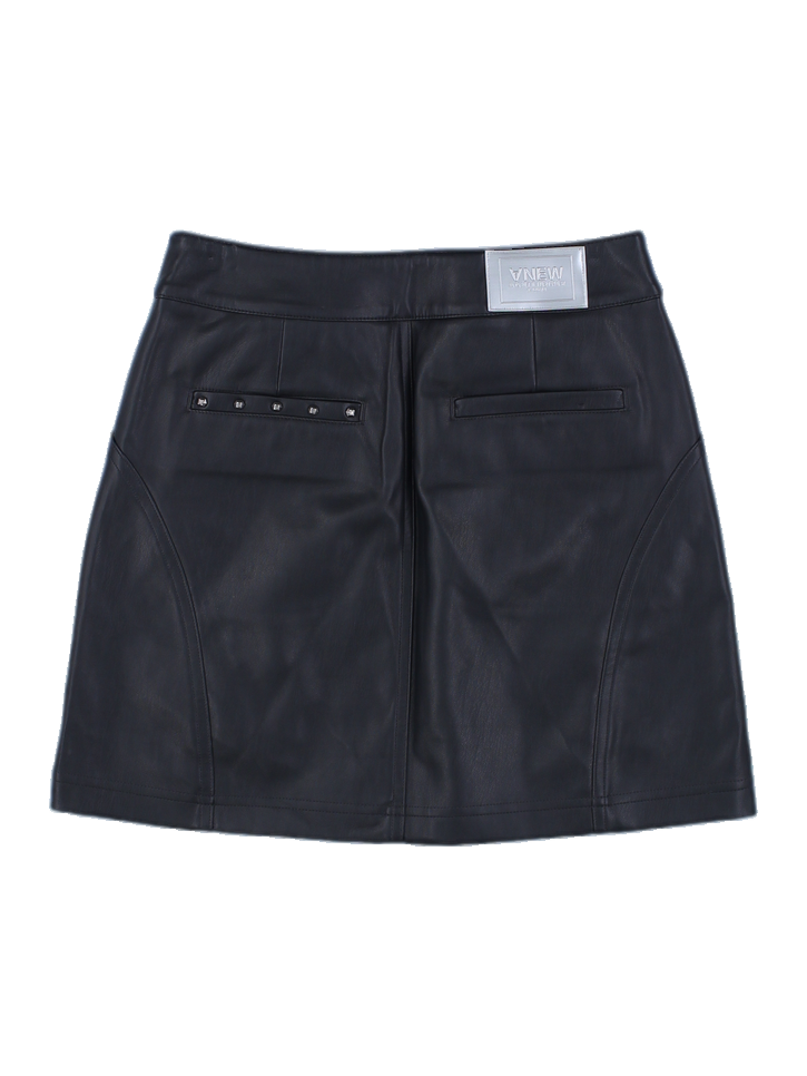 블랙 레더 지퍼 미니스커트