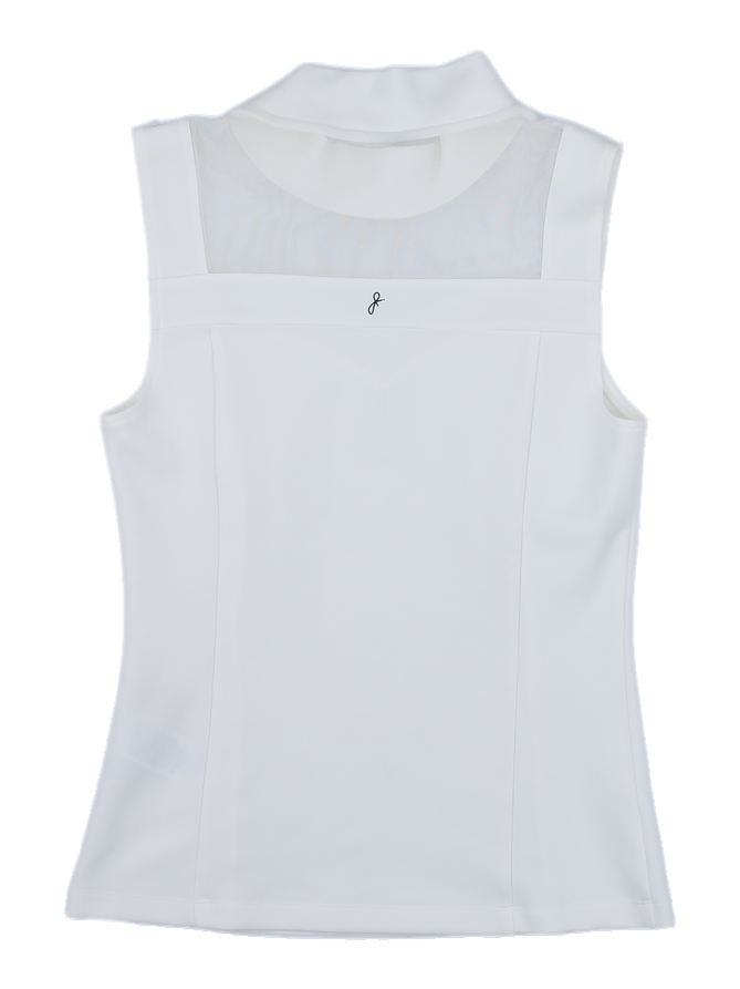 여성 화이트 하이넥 메쉬 믹스 민소매 탑