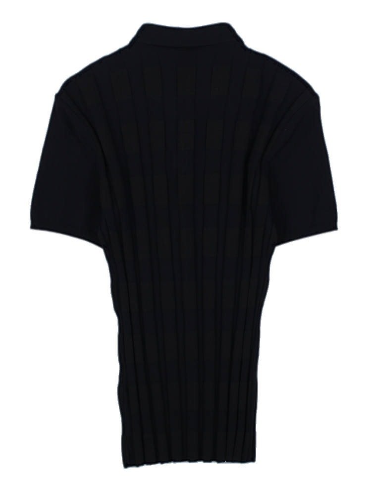 블랙 반팔 골지 카라 니트